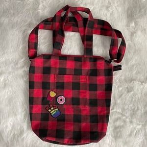 No boundaries red plaid tote